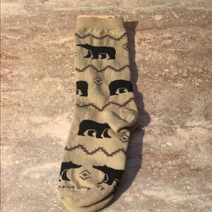 🆕For Bare Feet Beige Crew Socks with Black Bear Motif size 9-11